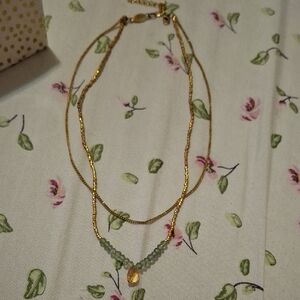 Elegant Gold and Green Layered Necklace